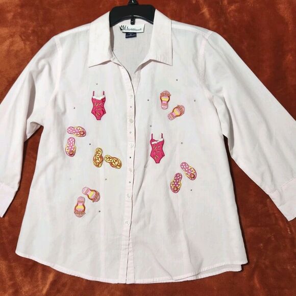 Mili Design Blouse Embroidered Beach Sandals Bikini Rhinestones Size Medium - Picture 15 of 15